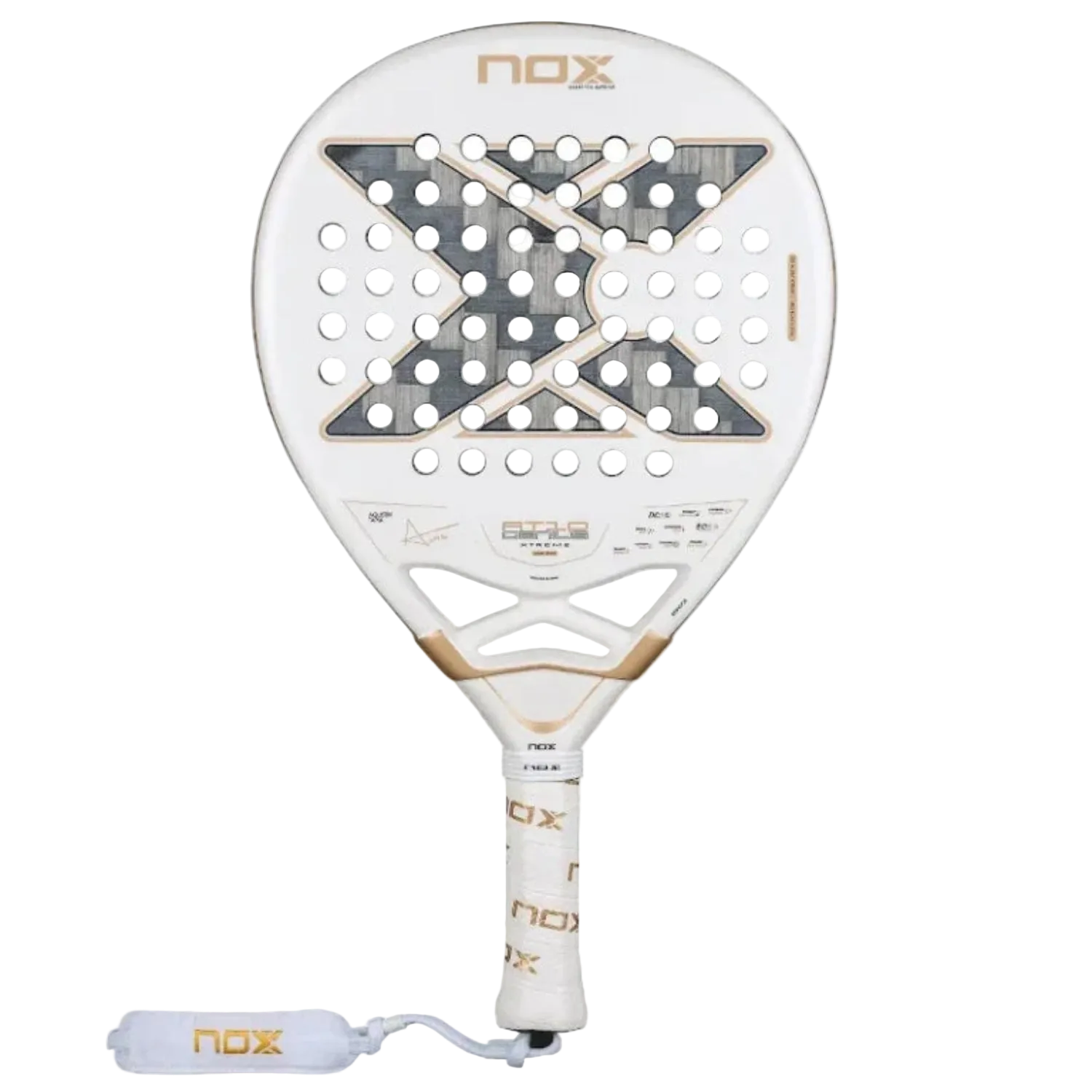 Nox AT10 Luxury Genius 12K Alum Xtrem 2026 By Agustin Tapia, pala premium con marco de carbono, peso 360-375g, ancho 38mm, que cuenta con superficie dual spin y núcleo HR3 Black EVA