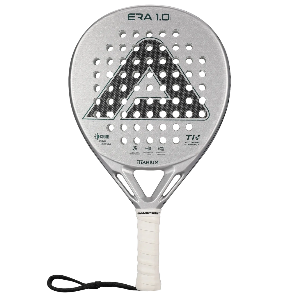 Pala de pádel AMA SPORT 1St Titanium Silver Surface con agujeros de precisión y rebote inteligente de corcho de alto rendimiento