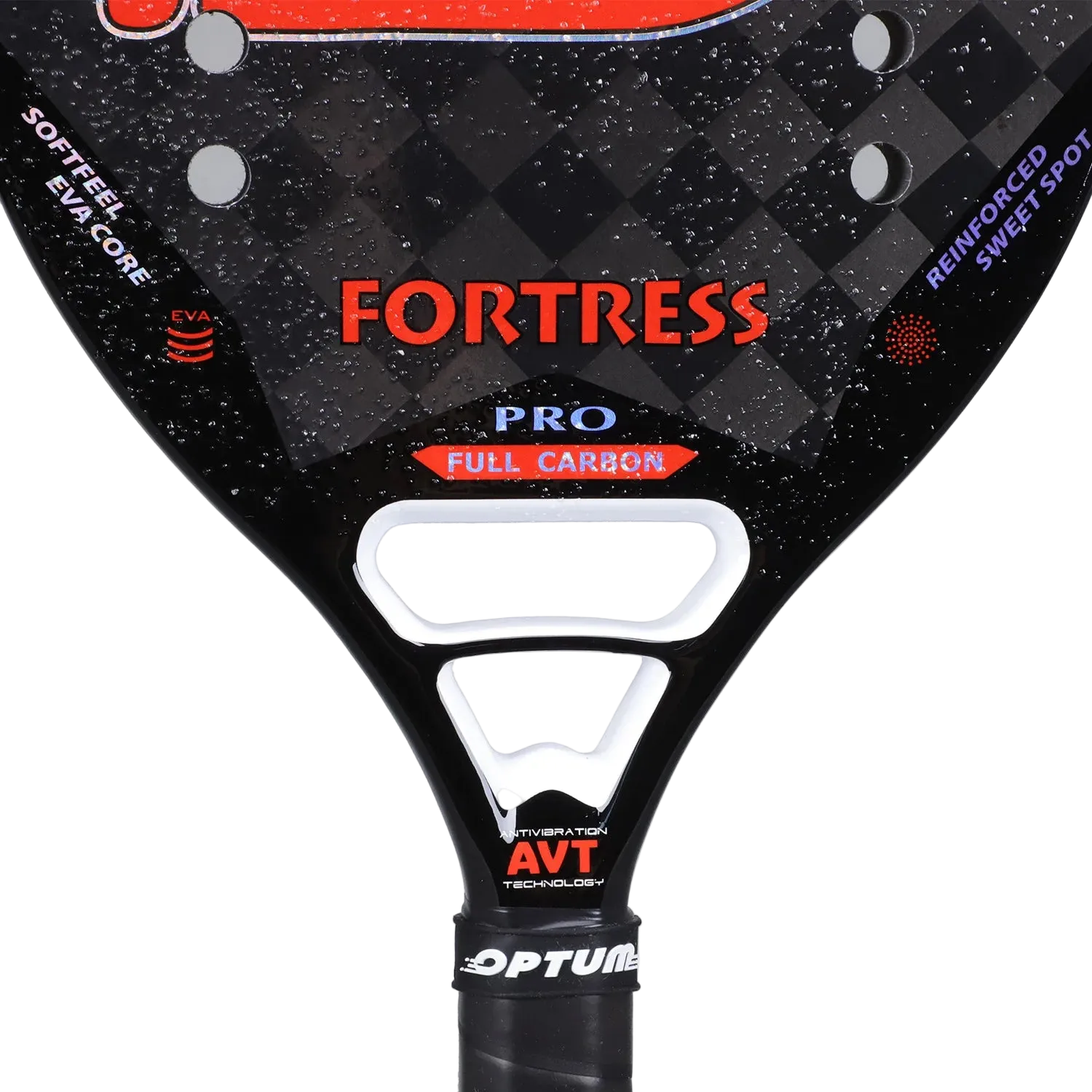 Raqueta de tenis playa OPTUM FORTRESS 2026 fabricada en fibra de carbono de 18 quilates con superficie rugosa, 14 horas de autonomía y funda protectora