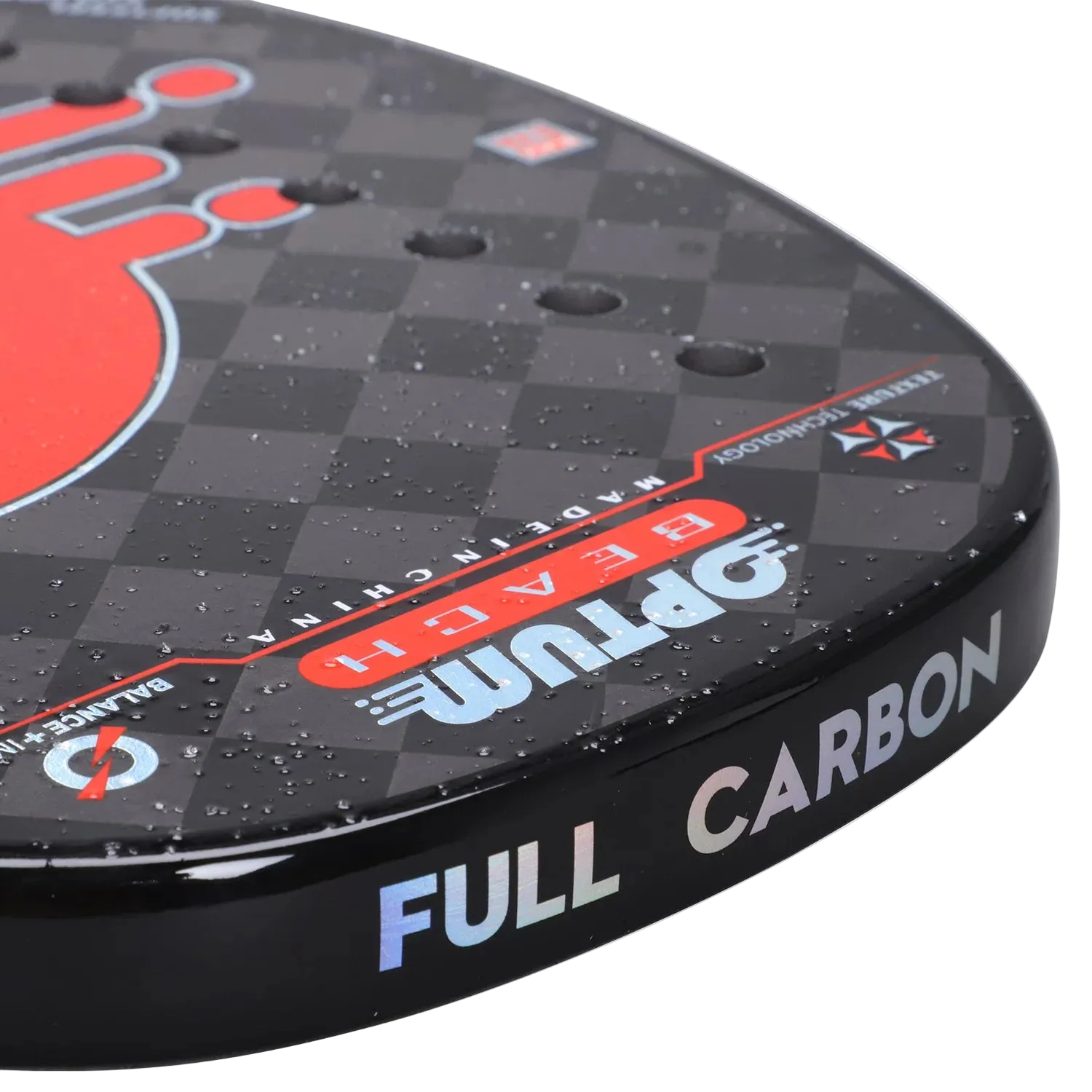 Raqueta de tenis playa OPTUM FORTRESS 2026 fabricada en fibra de carbono de 18 quilates con superficie rugosa, 14 horas de autonomía y funda protectora