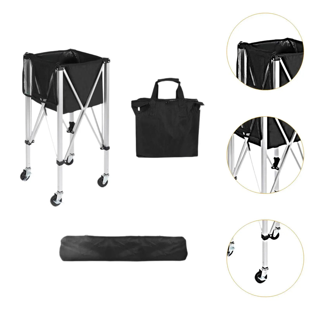 Carrito para pelotas de tenis y padel con ruedas giratorias de 360°, práctico y resistente, plegable, con bolsa para gimnasio, escuela y club.