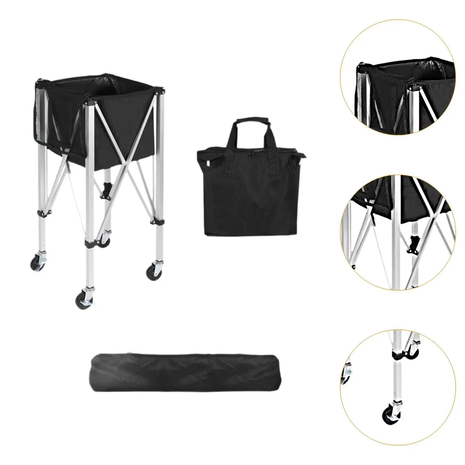 Carrito para pelotas de tenis y padel con ruedas giratorias de 360°, práctico y resistente, plegable, con bolsa para gimnasio, escuela y club.